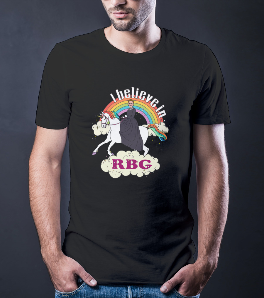 I Believe In RBG Ruth Riding Unicorn With Rainbow T-Shirt