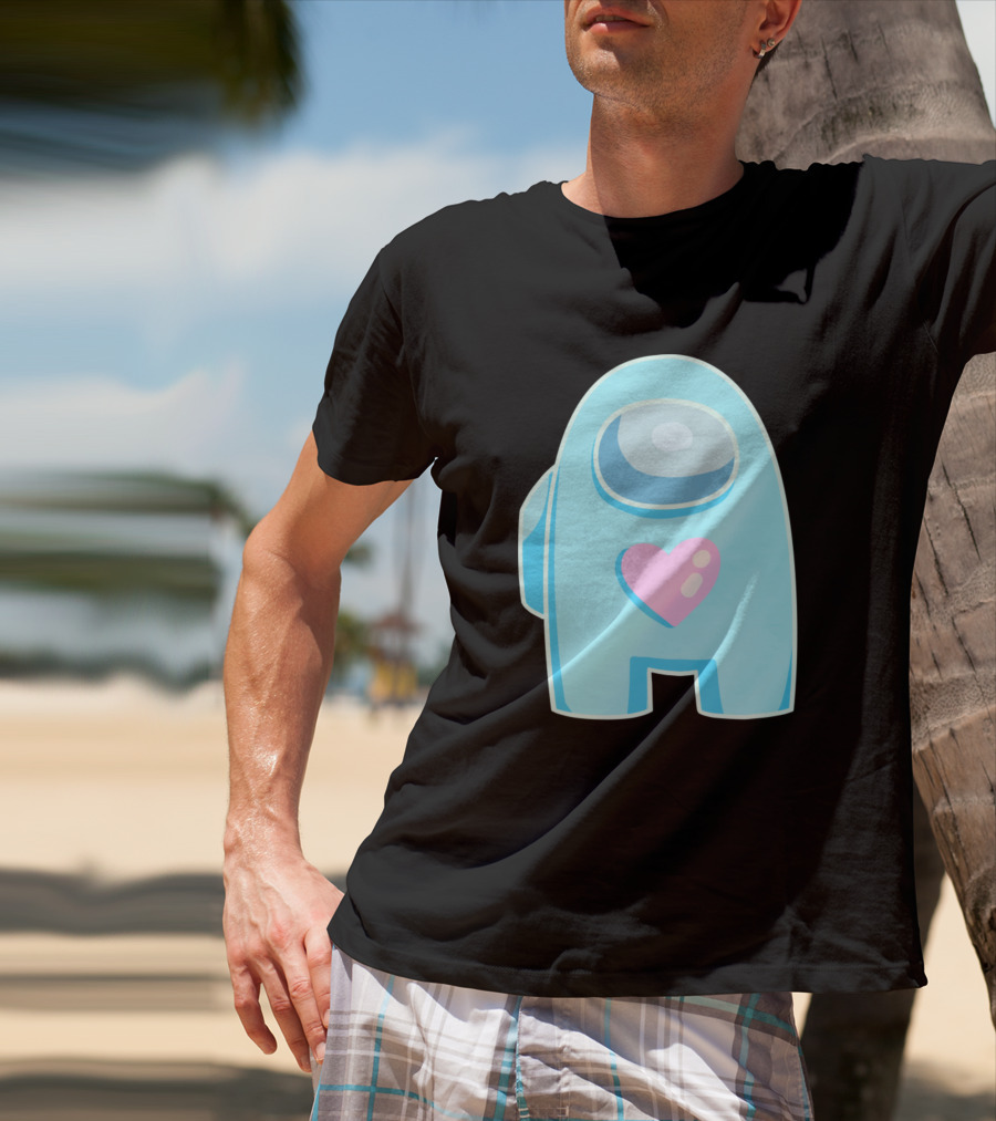 Blue Among Us Crewmate Pink Heart T-Shirt