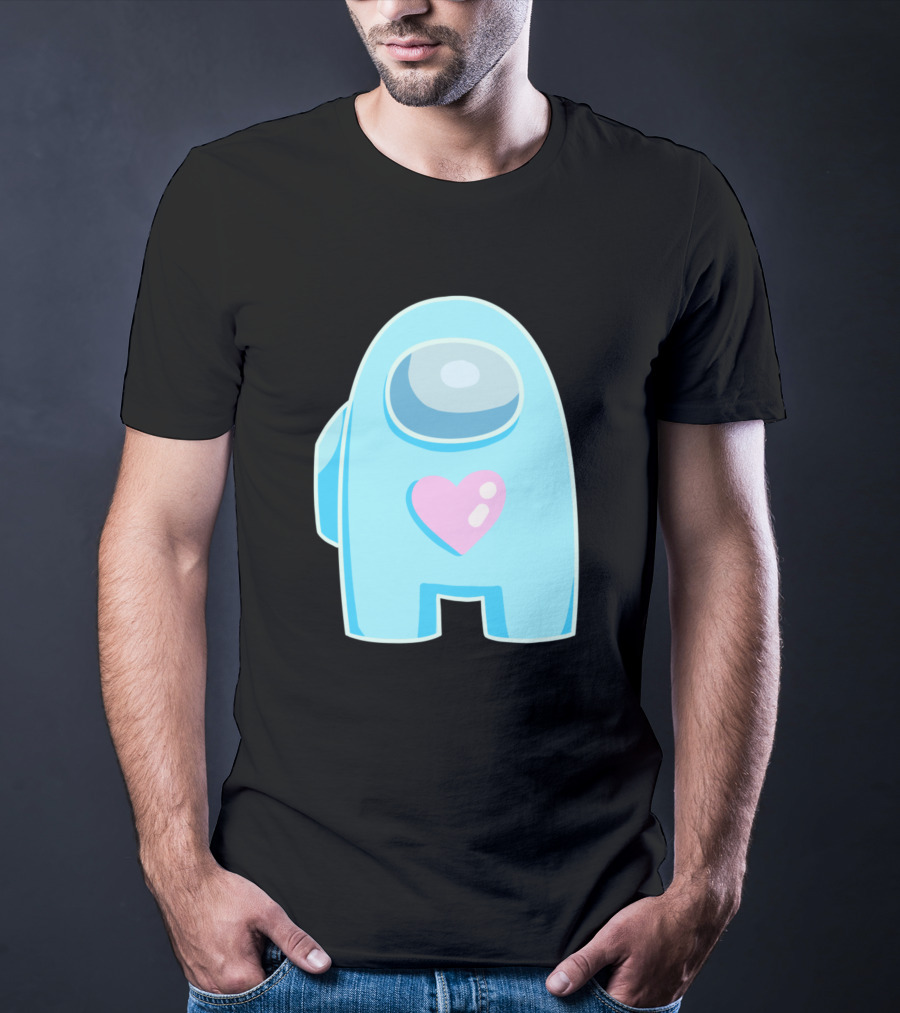 Blue Among Us Crewmate Pink Heart T-Shirt