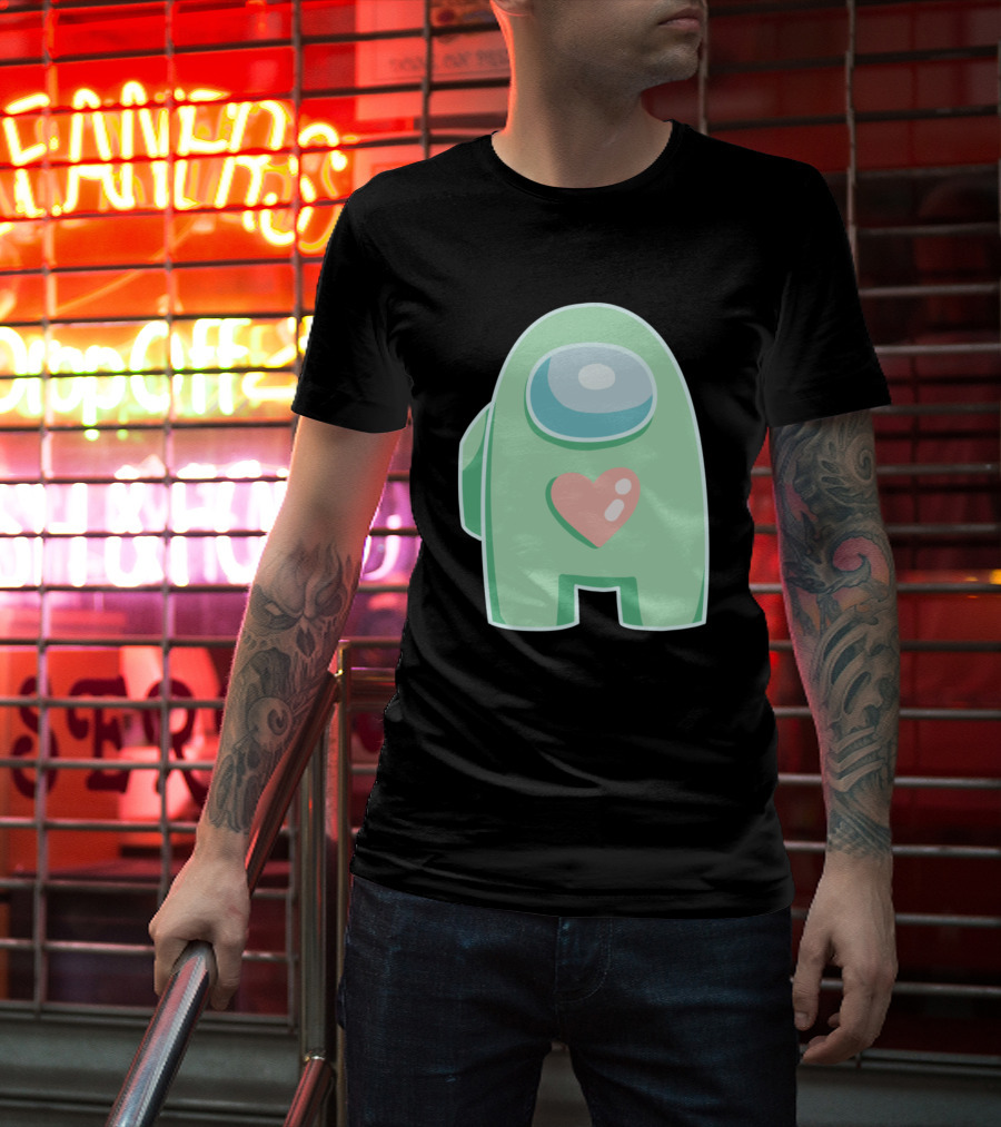 Green Among Us Crewmate With Heart T-Shirt