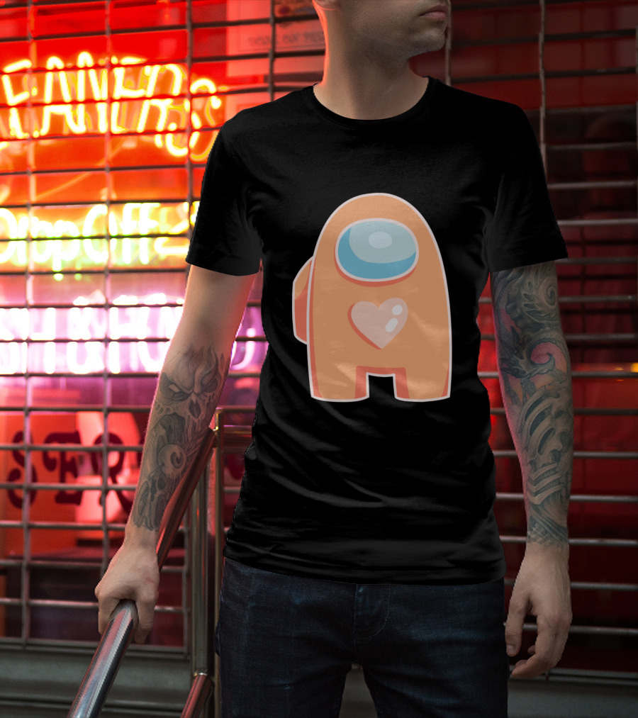 Orange Among Us Crewmate With Heart T-Shirt