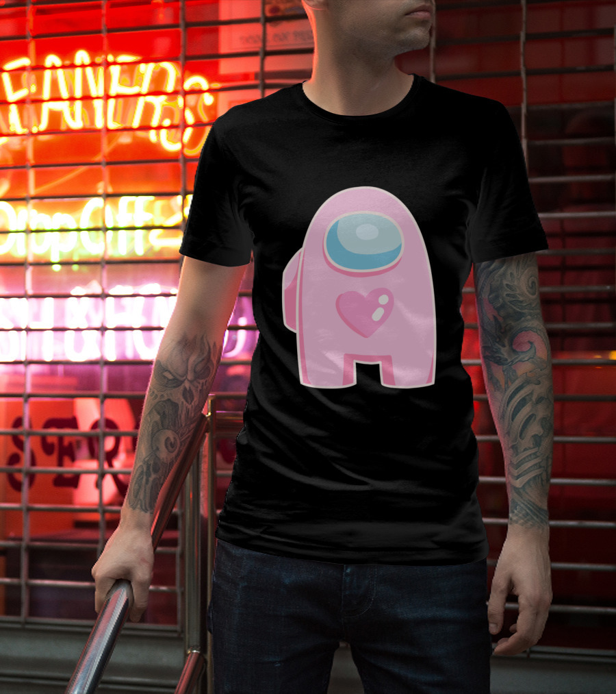 Pink Heart Among Us Crewmate Character T-Shirt