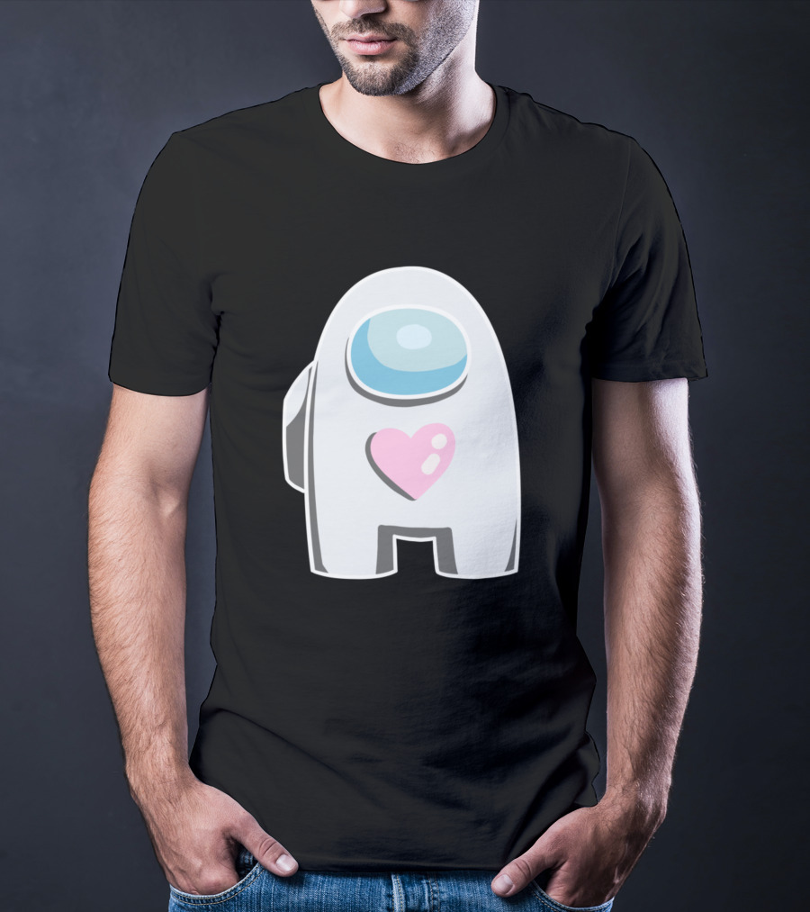 White Among Us Crewmate With Pink Heart T-Shirt