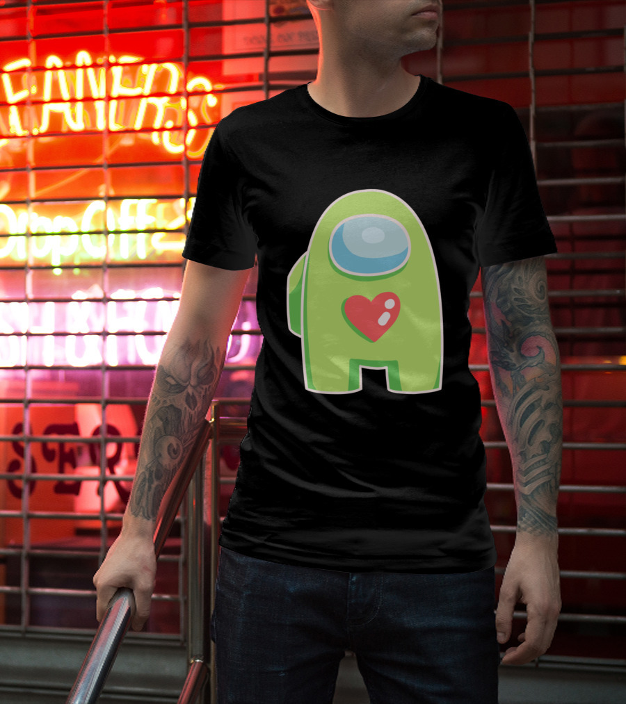 Yellow Green Among Us Crewmate With Heart T-Shirt