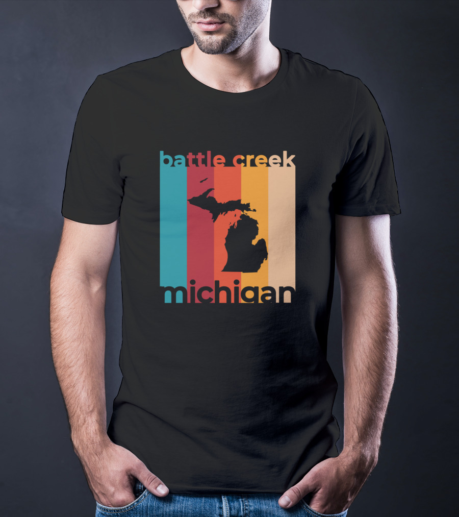 Battle Creek Michigan Michigan Silhouette Retro Stripes T-Shirt