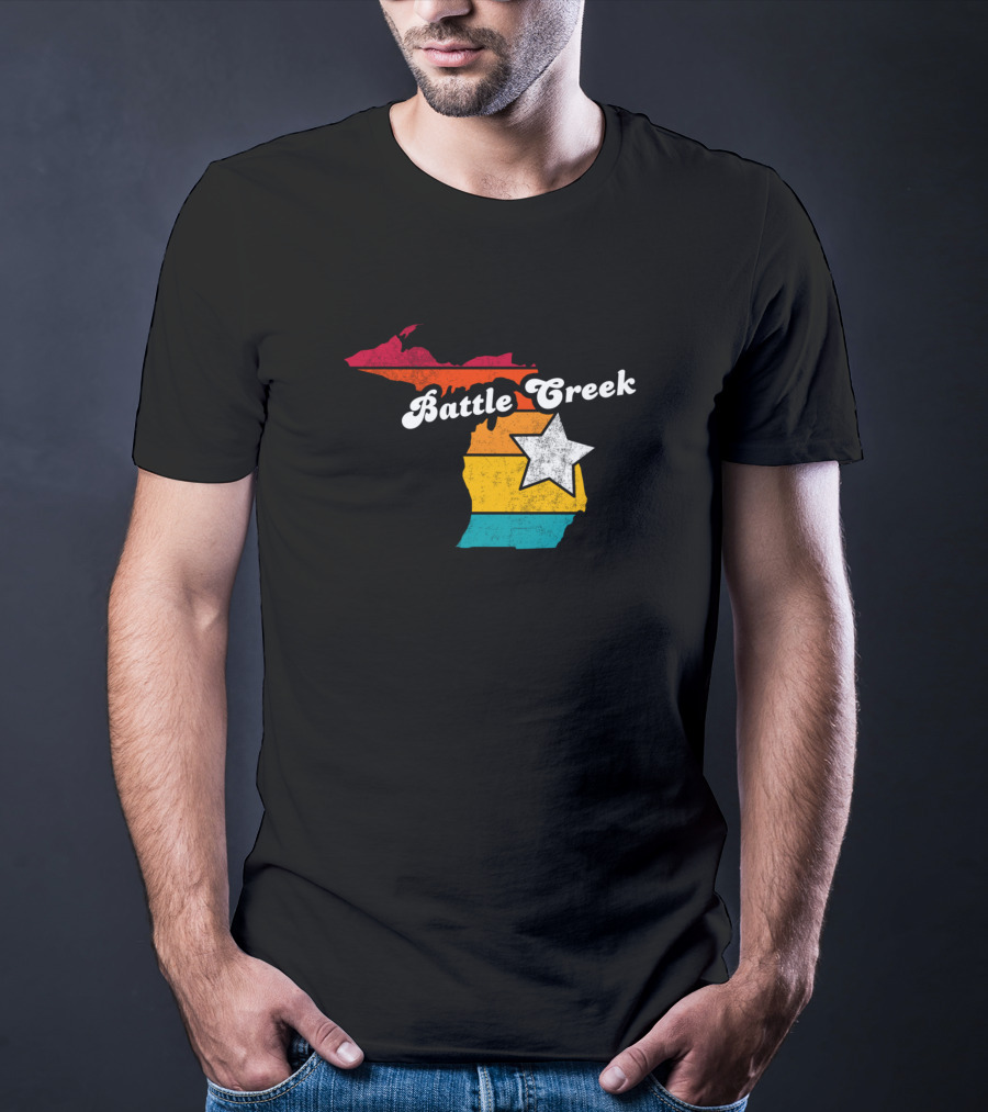 Battle Creek Michigan Retro Map With Star T-Shirt