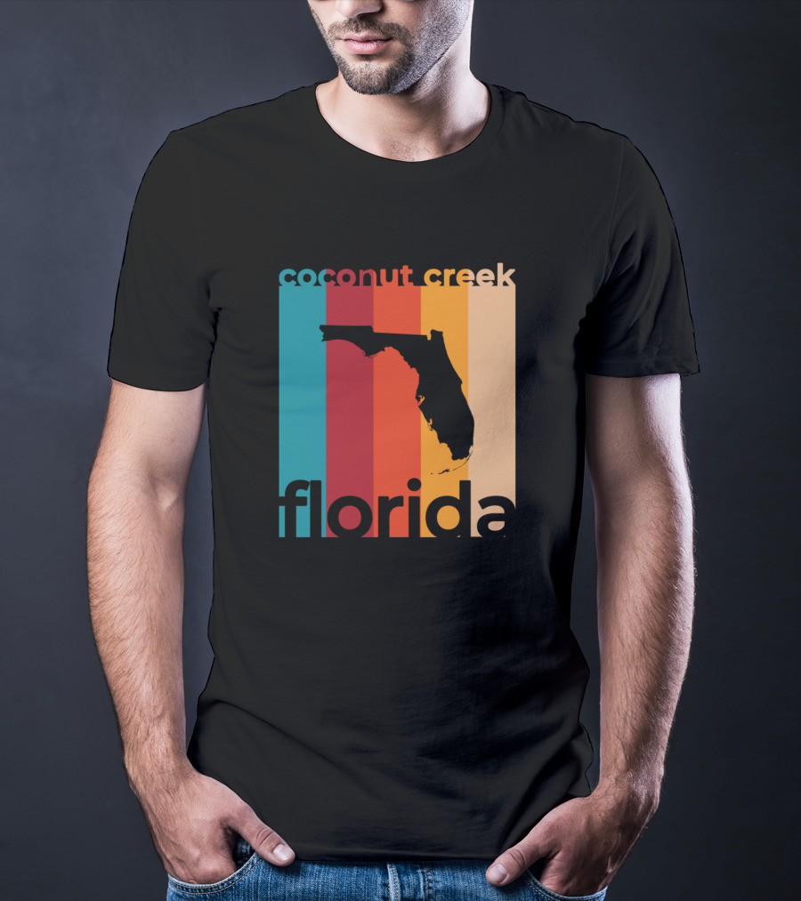 Coconut Creek Florida Vintage State Silhouette Retro Stripes T-Shirt