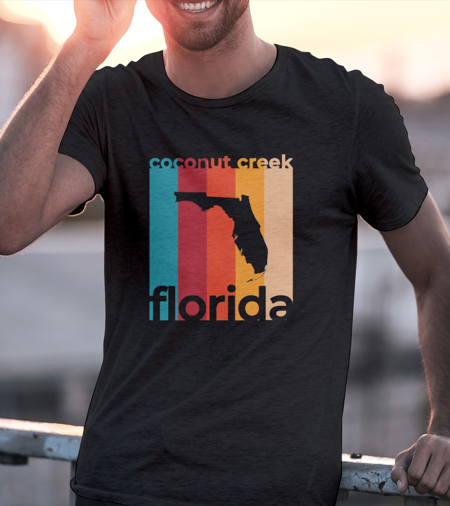 Coconut Creek Florida Vintage State Silhouette Retro Stripes T-Shirt