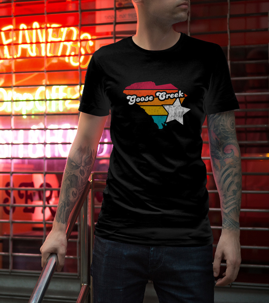 Goose Creek South Carolina State Map Retro Stripes Star T-Shirt