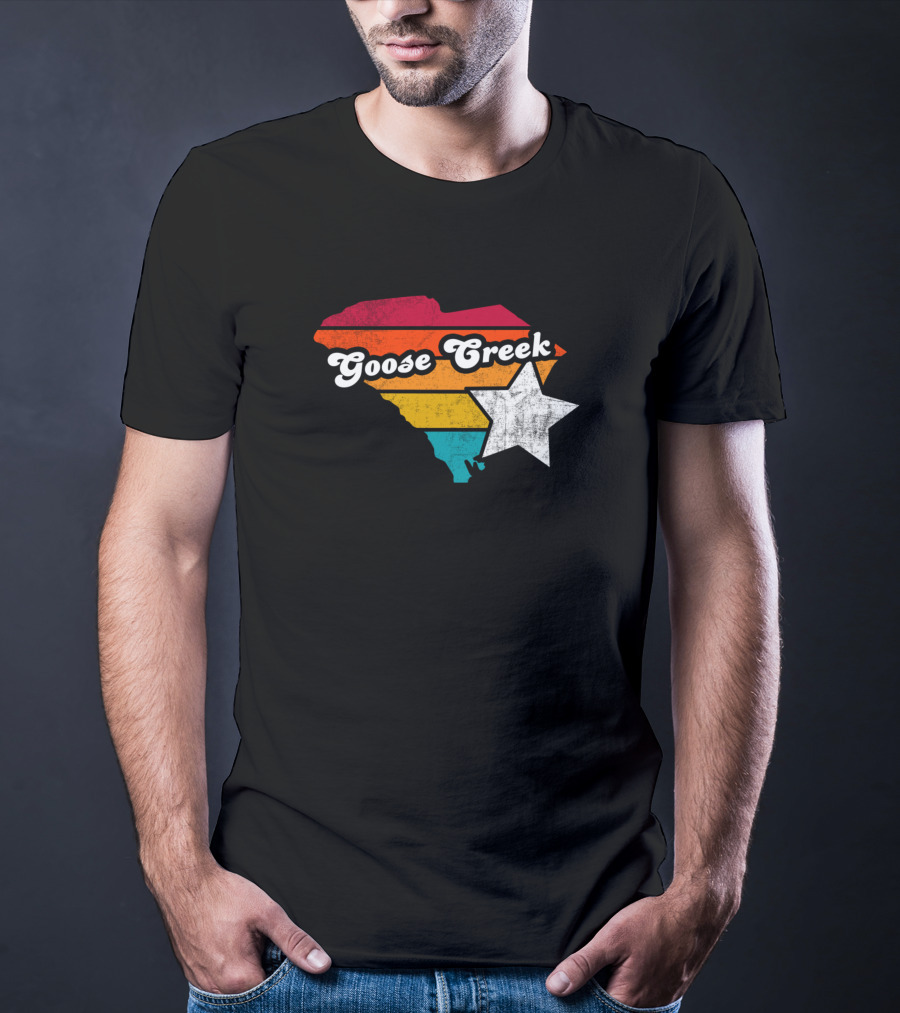 Goose Creek South Carolina State Map Retro Stripes Star T-Shirt