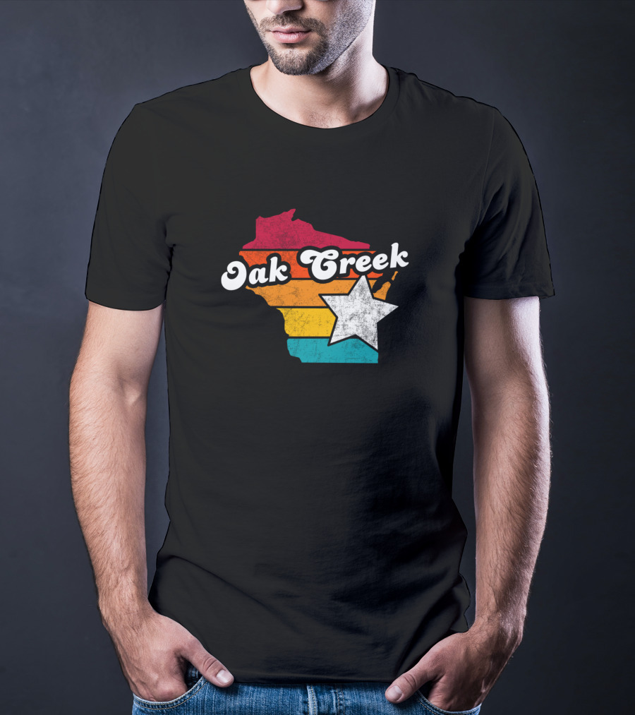 Oak Creek Wisconsin Retro Map With Star T-Shirt