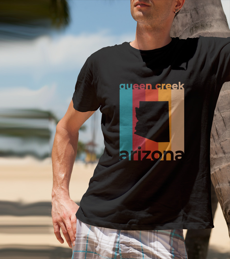 Queen Creek Arizona Retro Stripes Map T-Shirt