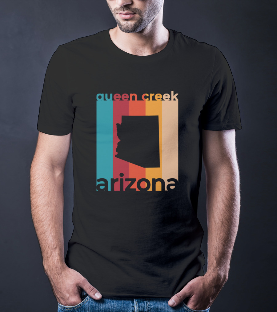Queen Creek Arizona Retro Stripes Map T-Shirt