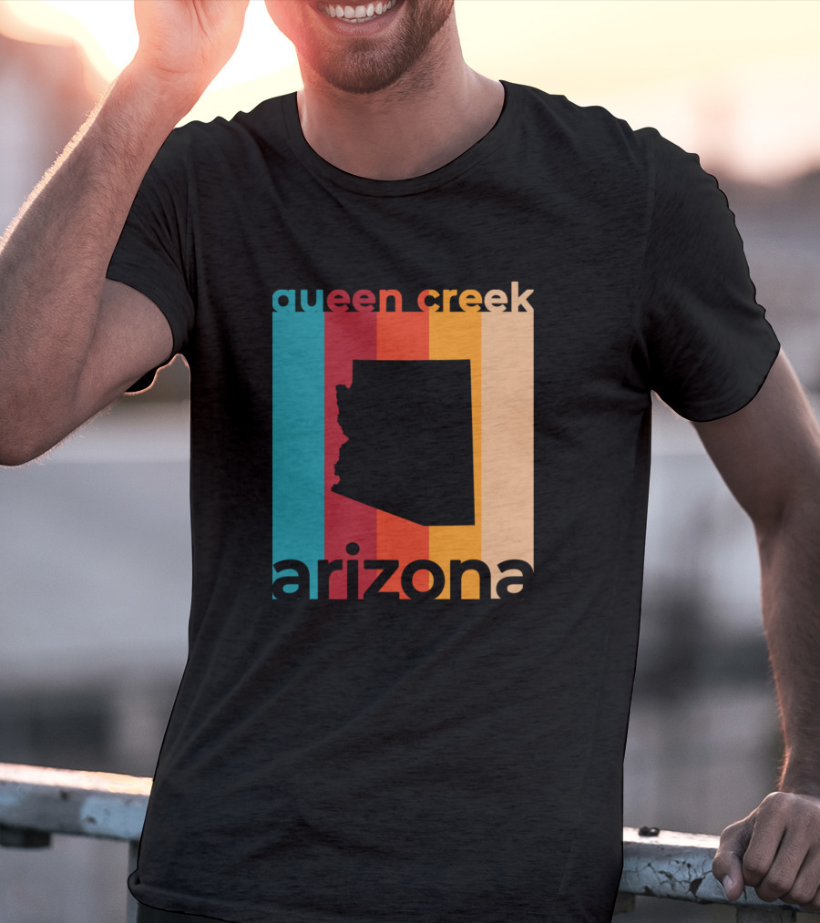 Queen Creek Arizona Retro Stripes Map T-Shirt