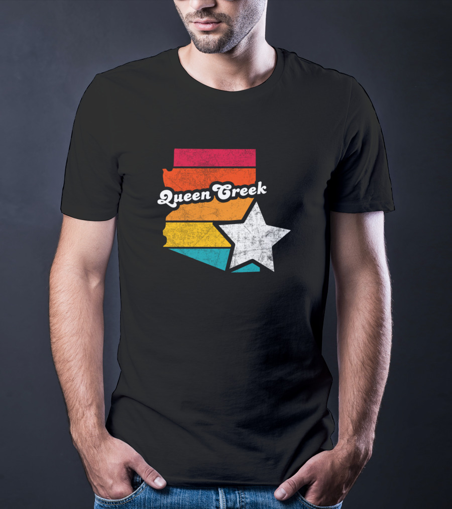 Queen Creek Arizona Vintage Map Star Retro Stripe T-Shirt