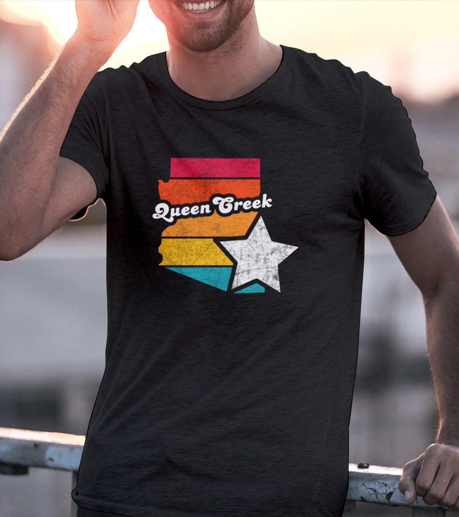 Queen Creek Arizona Vintage Map Star Retro Stripe T-Shirt