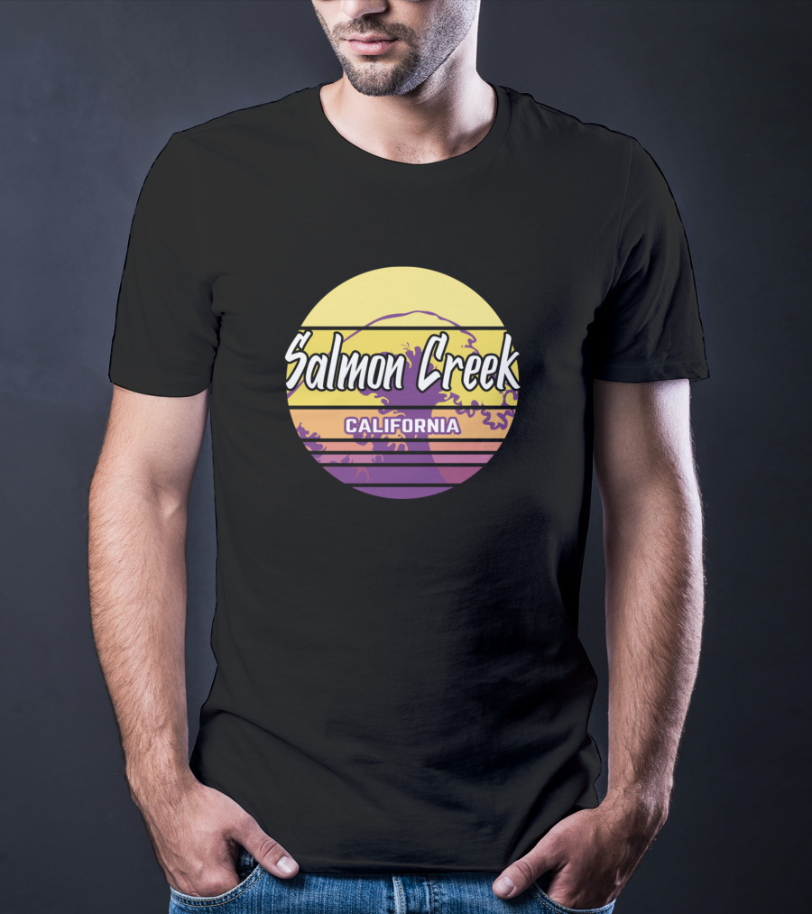 Salmon Creek California Retro Wave Sunset Circle T-Shirt