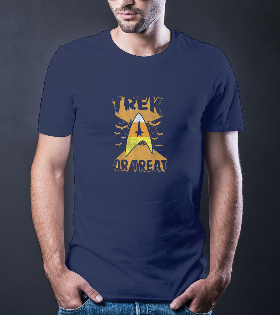 Star Trek Trek Or Treat Candy Corn Symbol With Bats And Webs T-Shirt
