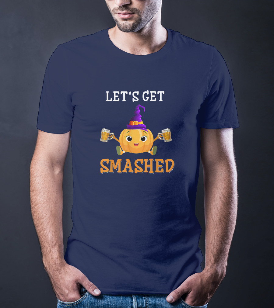 Let's Get Smashed Pumpkin Witch Hat Beer Halloween T-Shirt