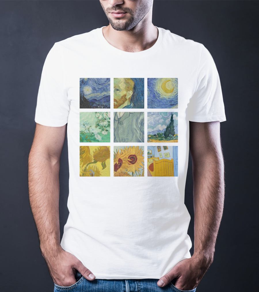 Vincent Van Gogh's Starry Night Sunflowers Bedroom Almond Blossom Cypress Self-Portrait Painting Collection 01 T-Shirt