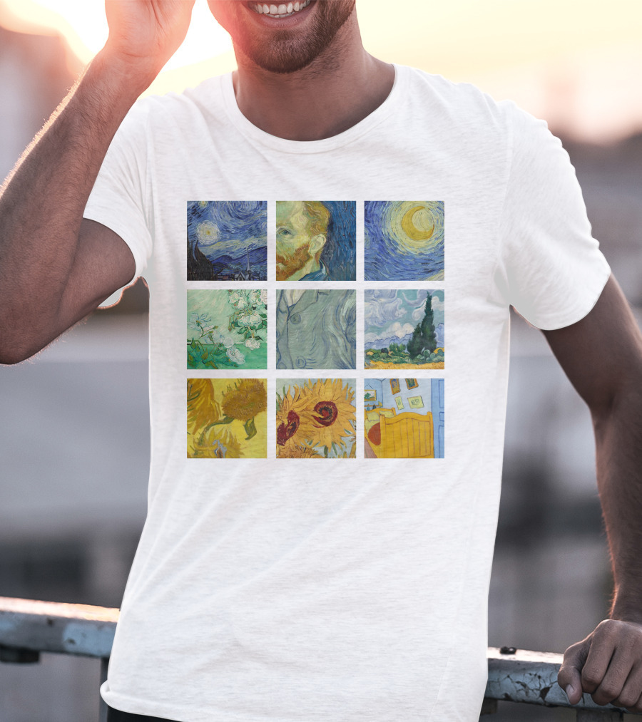 Vincent Van Gogh's Starry Night Sunflowers Bedroom Almond Blossom Cypress Self-Portrait Painting Collection 01 T-Shirt