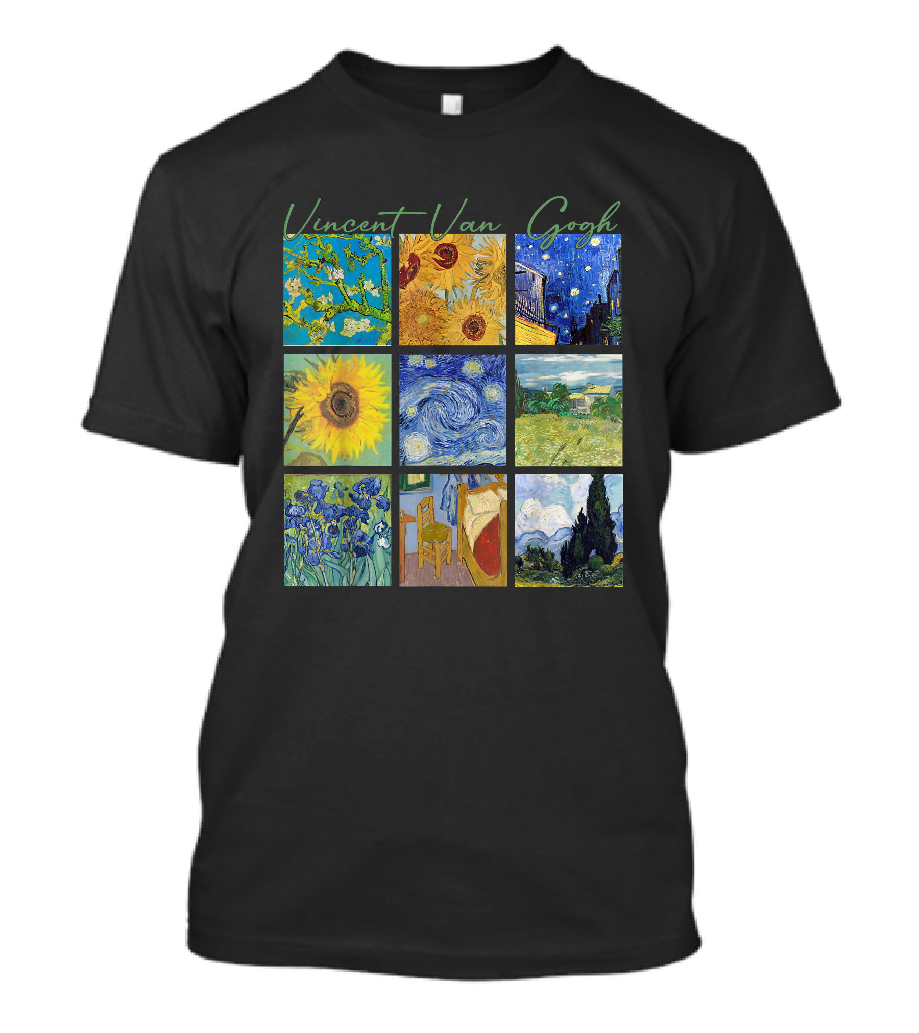 Vincent Van Gogh Almond Blossoms Sunflowers Starry Night Irises Bedroom Cypress T-Shirt