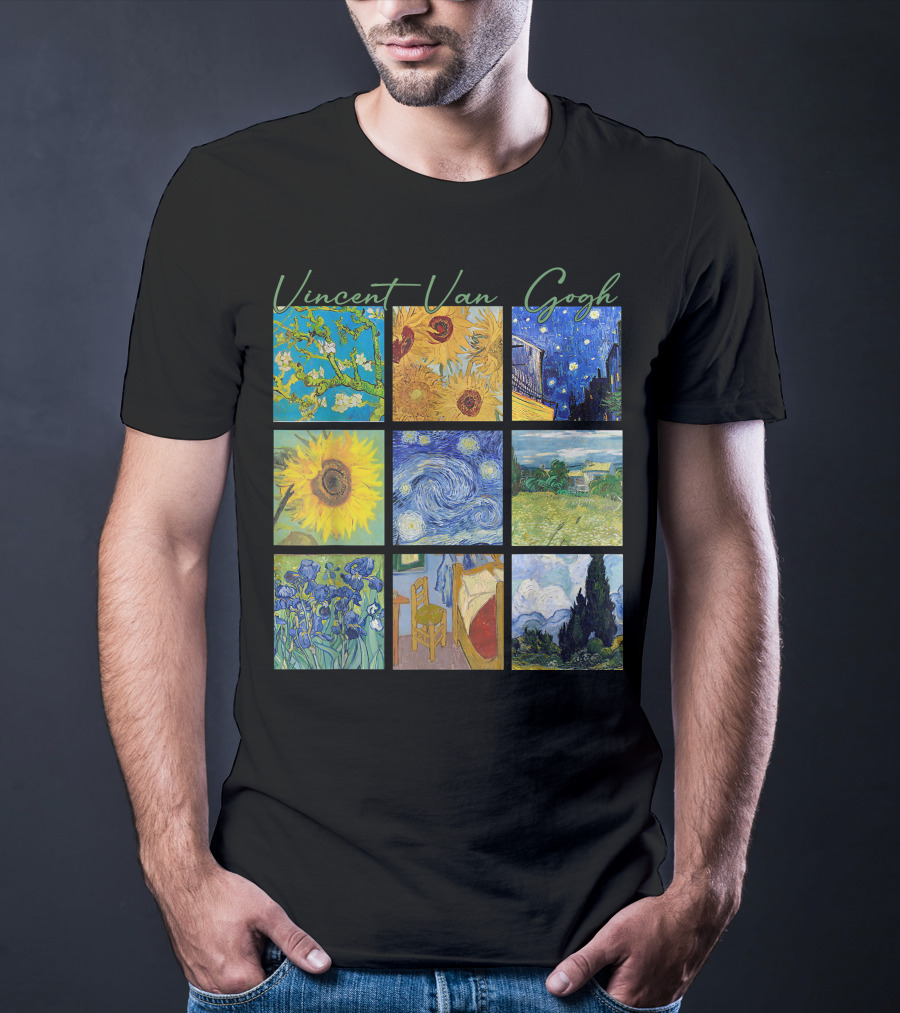 Vincent Van Gogh Almond Blossoms Sunflowers Starry Night Irises Bedroom Cypress T-Shirt