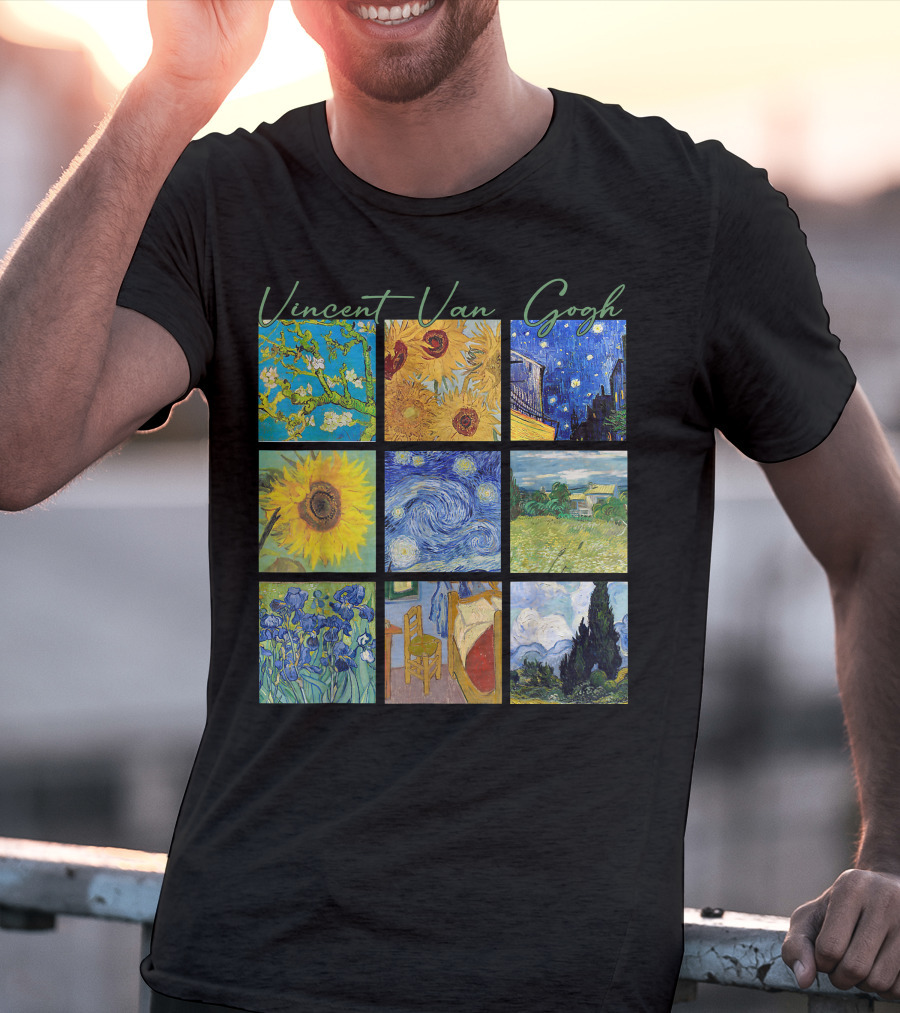 Vincent Van Gogh Almond Blossoms Sunflowers Starry Night Irises Bedroom Cypress T-Shirt