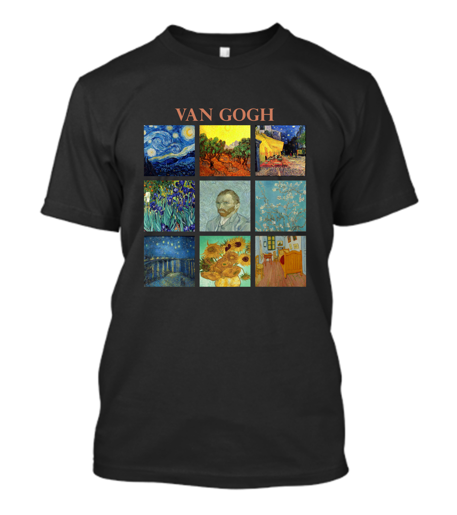 Van Gogh Starry Night Sunflowers Irises Café Terrace Almond Blossoms Portrait Bedroom T-Shirt