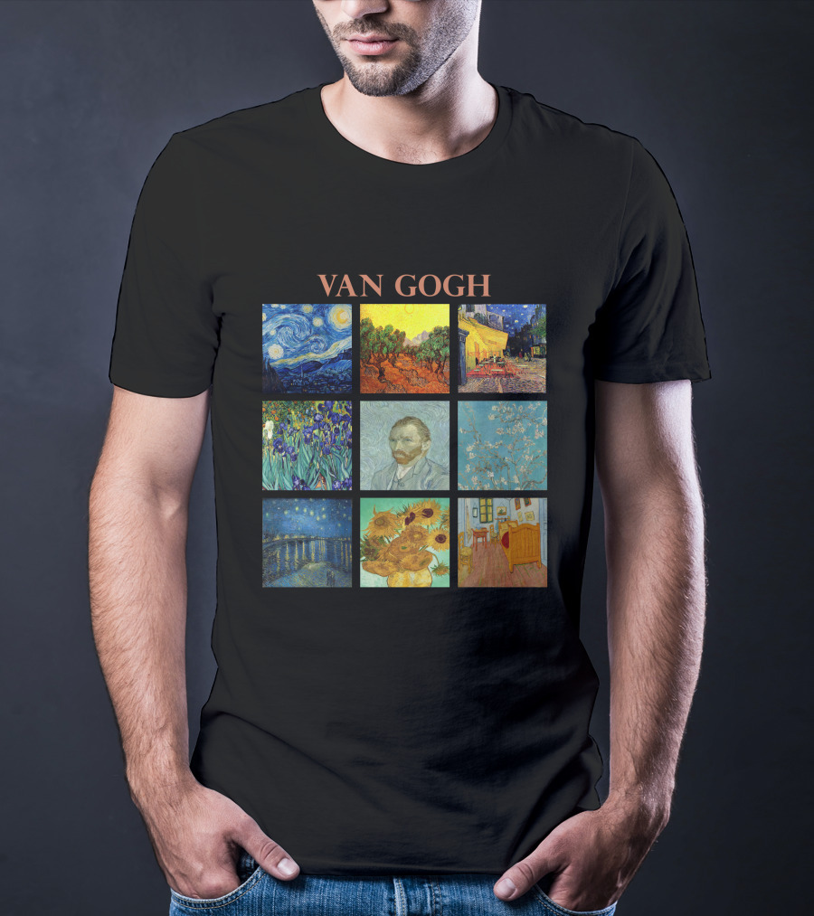 Van Gogh Starry Night Sunflowers Irises Café Terrace Almond Blossoms Portrait Bedroom T-Shirt