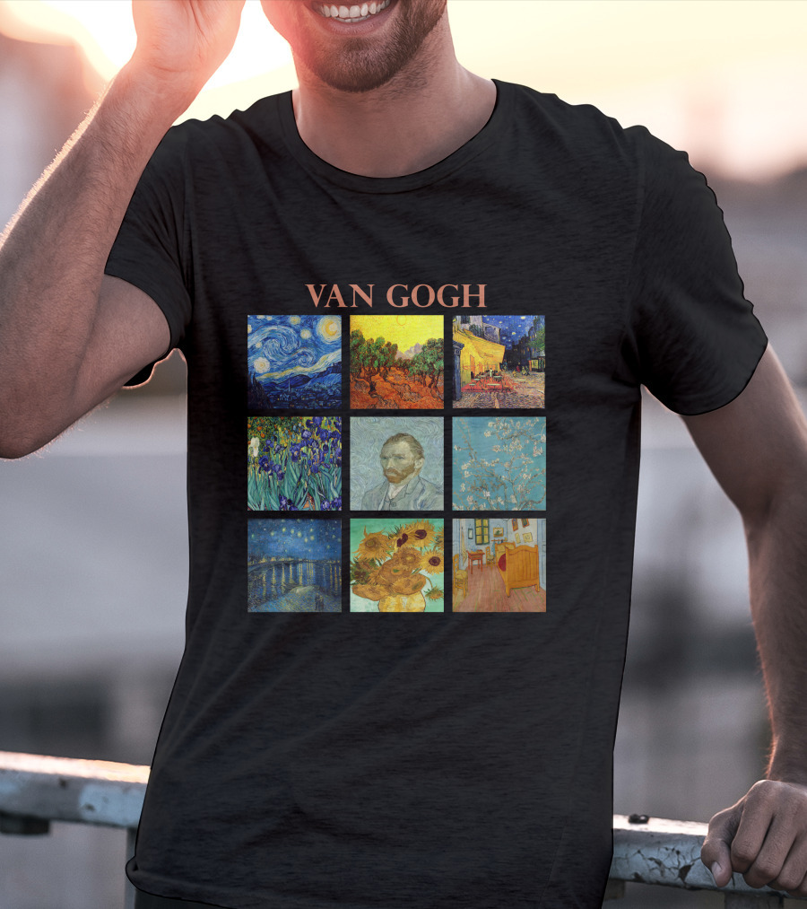 Van Gogh Starry Night Sunflowers Irises Café Terrace Almond Blossoms Portrait Bedroom T-Shirt