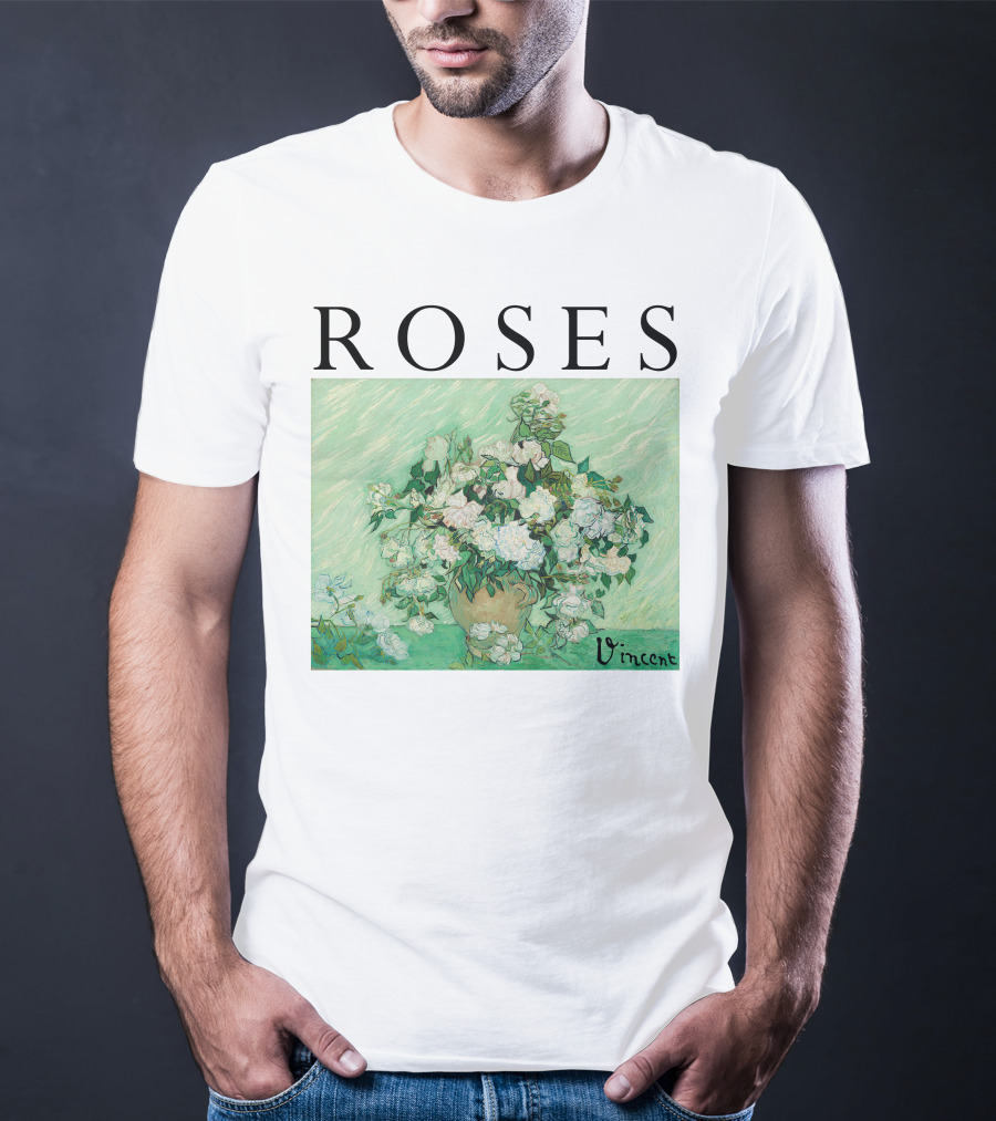 ROSES Vincent Van Gogh Green Floral Painting T-Shirt