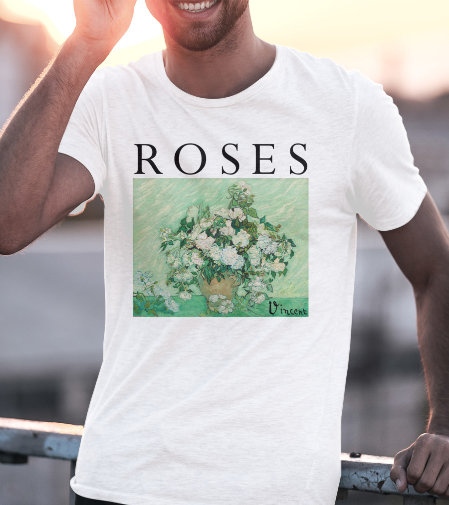 ROSES Vincent Van Gogh Green Floral Painting T-Shirt