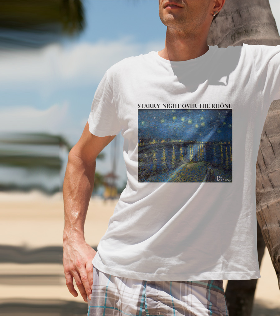 Starry Night Over The Rhône Vincent Van Gogh Vivid Blue Waterscape T-Shirt