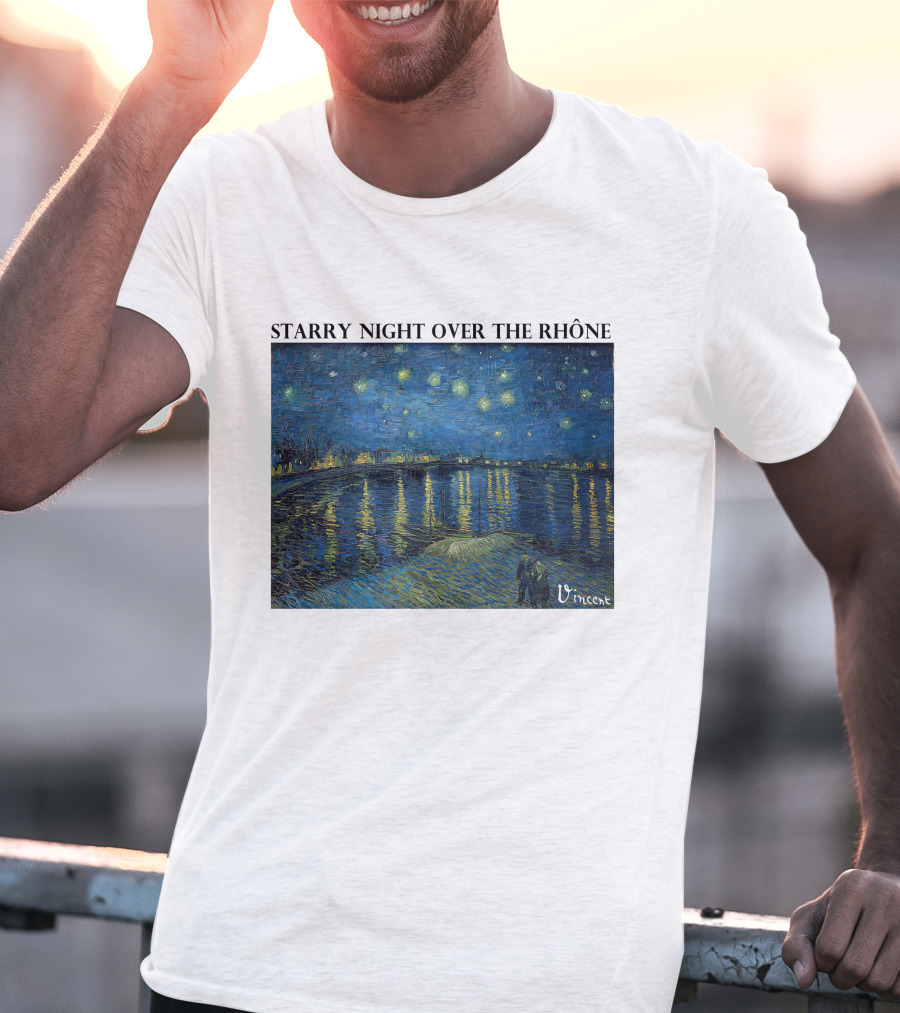 Starry Night Over The Rhône Vincent Van Gogh Vivid Blue Waterscape T-Shirt