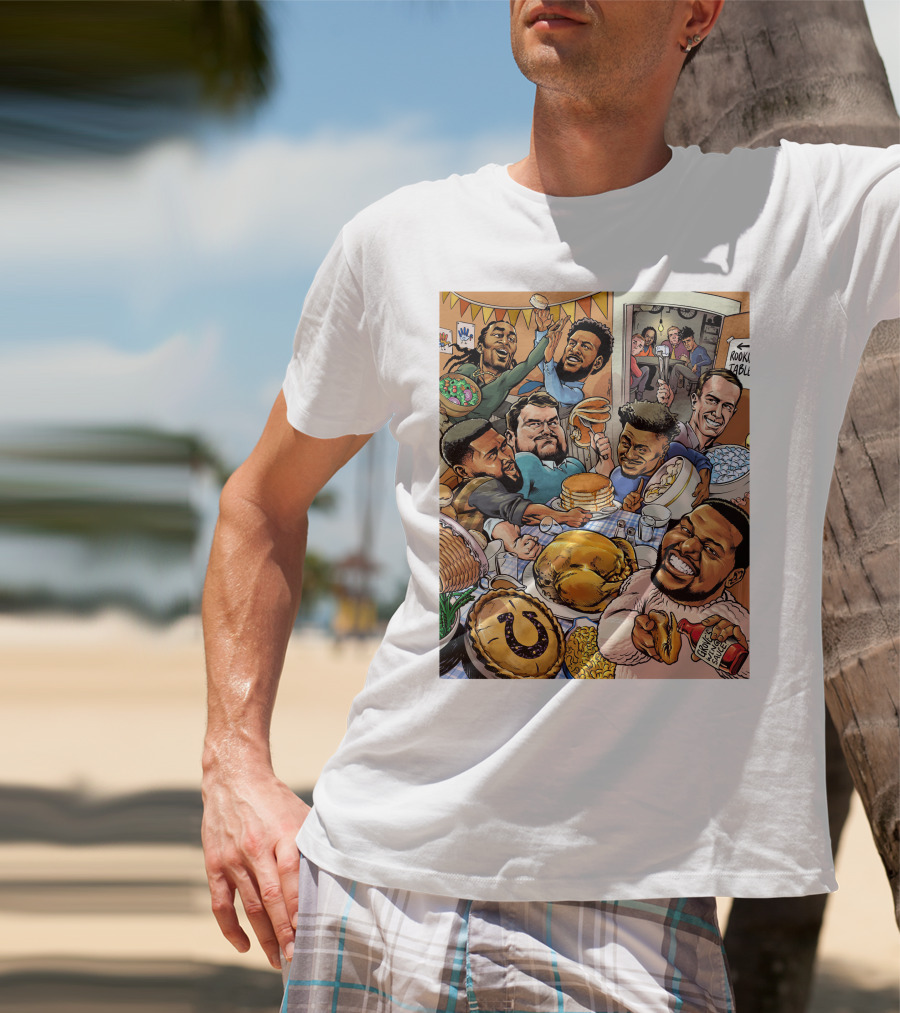 Indianapolis Colts Thanksgiving Feast Cartoon With NFL Players Celebrating T-Shirt