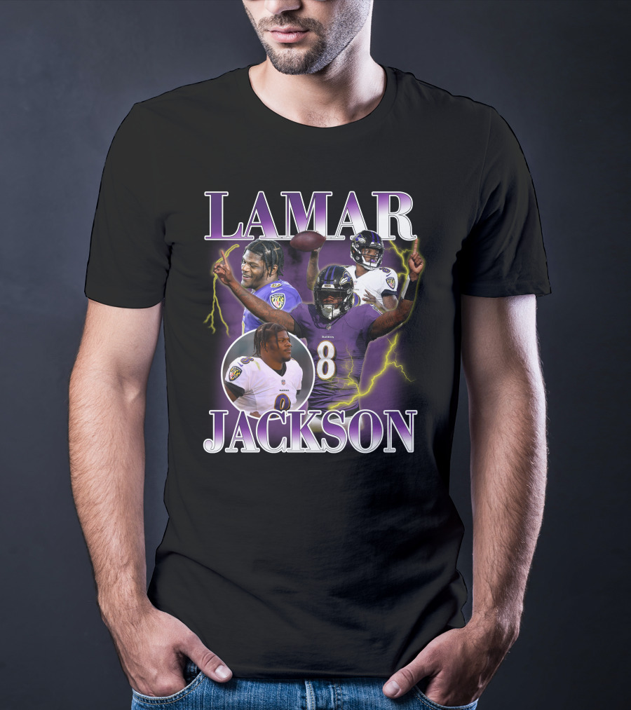 LAMAR JACKSON Baltimore Ravens Quarterback Collage T-Shirt
