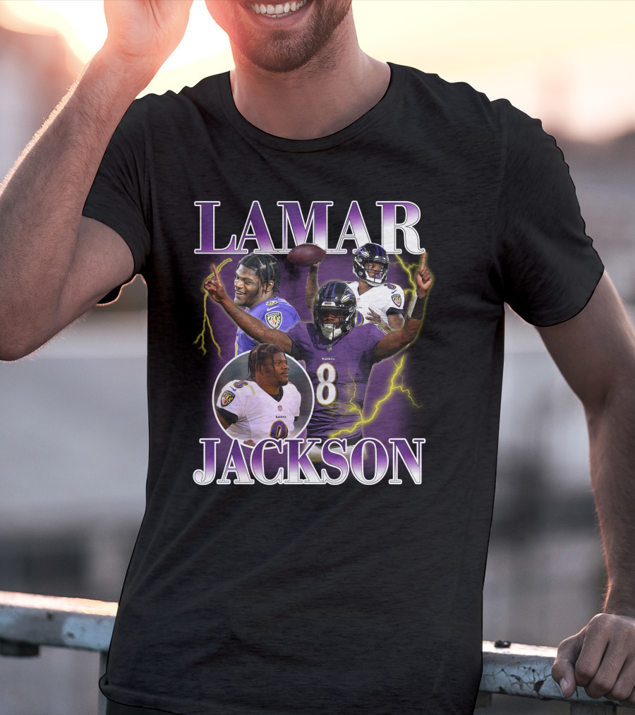 LAMAR JACKSON Baltimore Ravens Quarterback Collage T-Shirt