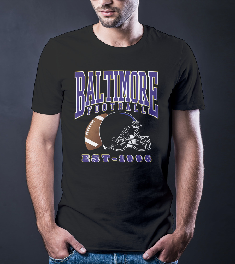 Baltimore Football EST-1996 Helmet And Ball Retro Sports T-Shirt