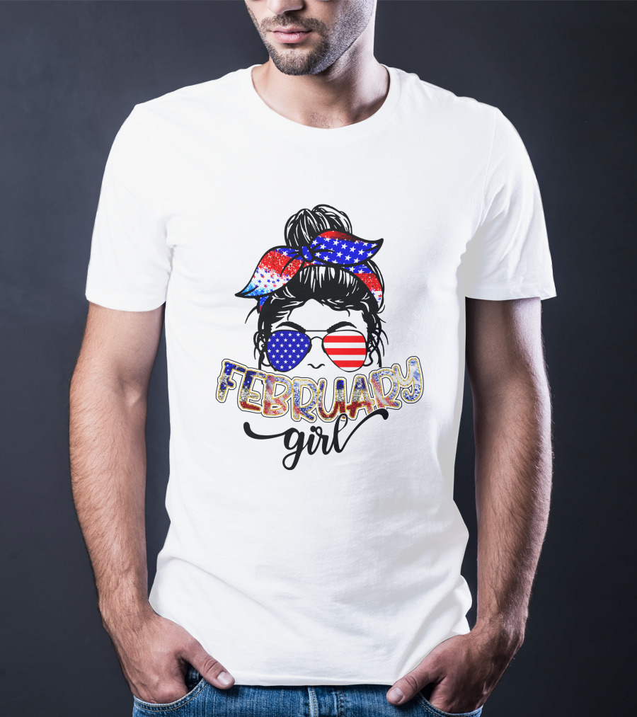February Girl American Flag Bandana Sunglasses T-Shirt