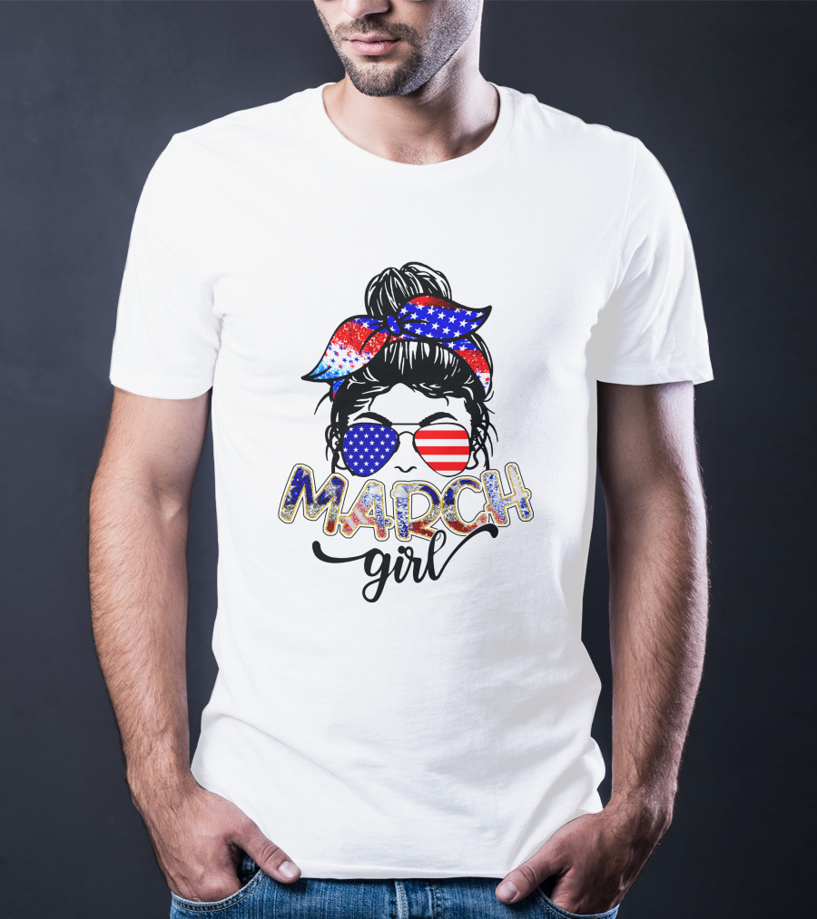 MARCH Girl American Flag Bandana Sunglasses T-Shirt