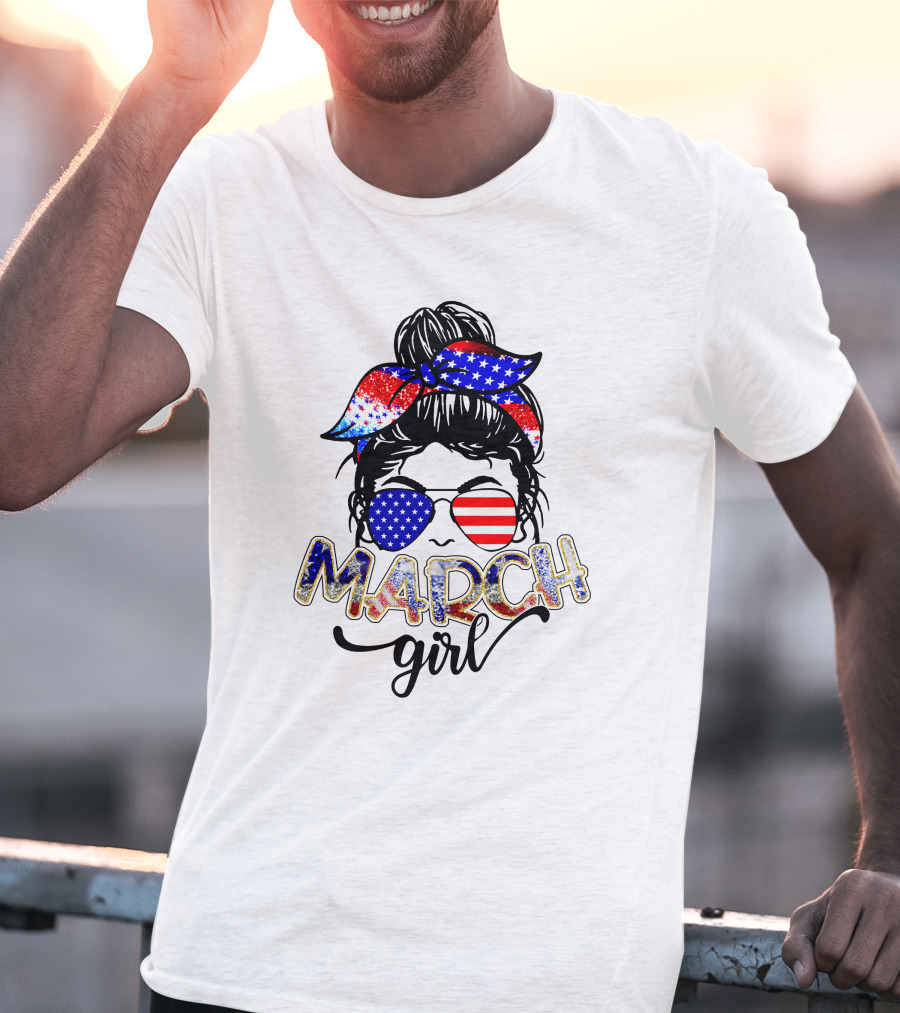 MARCH Girl American Flag Bandana Sunglasses T-Shirt