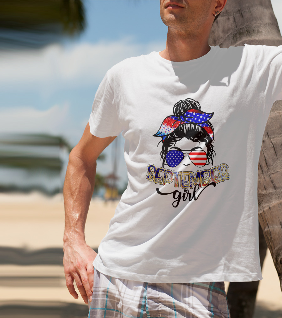September Girl American Flag Bandana And Sunglasses T-Shirt