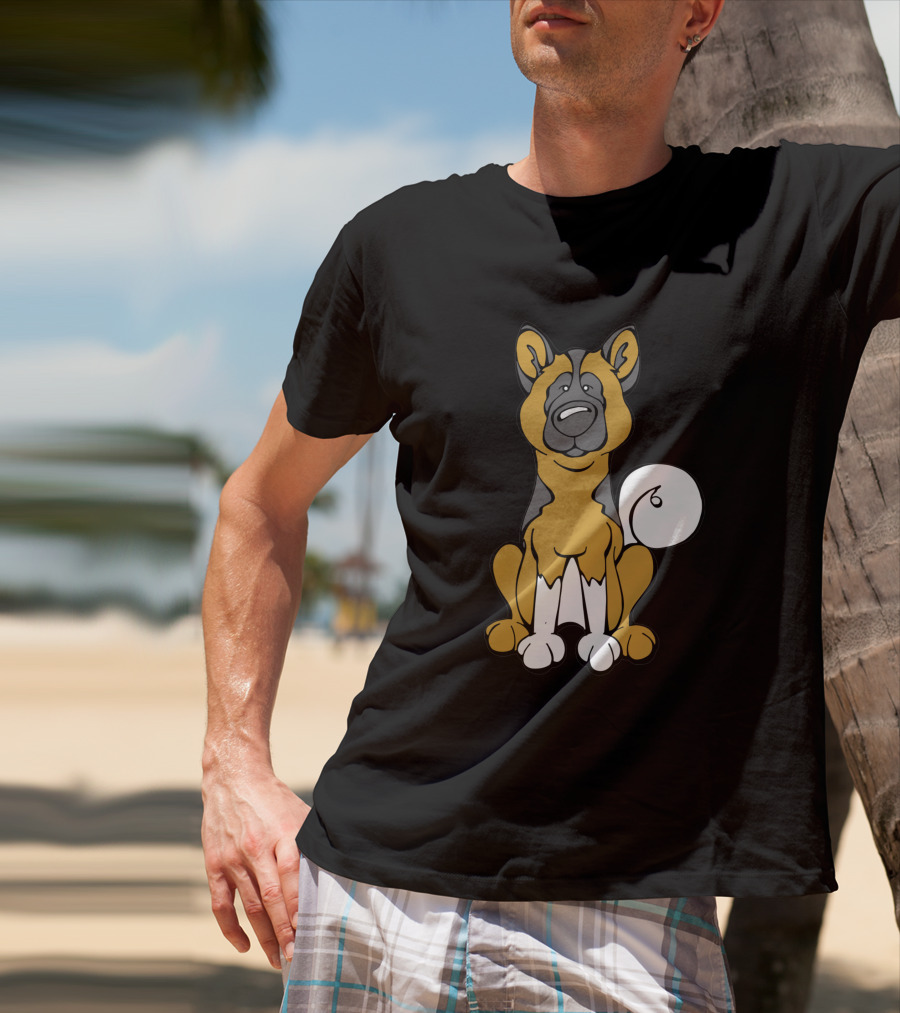 Akita Dog Black And White Cartoon T-Shirt