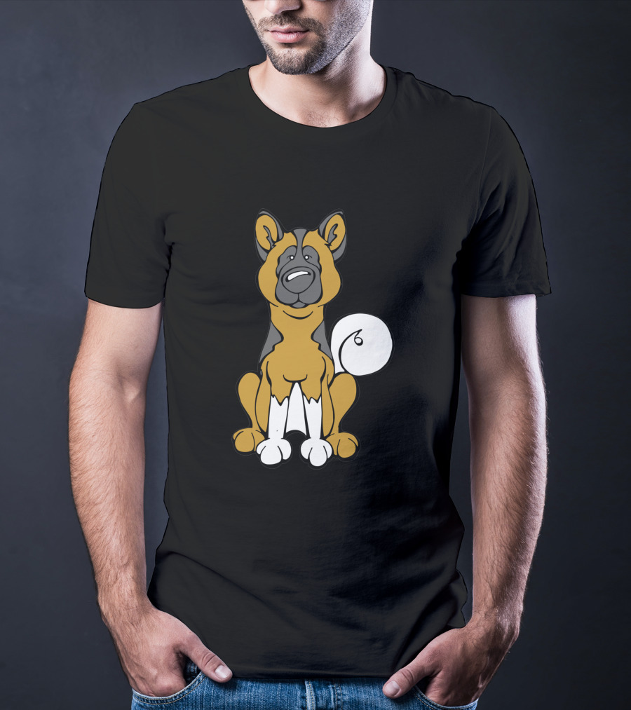 Akita Dog Black And White Cartoon T-Shirt