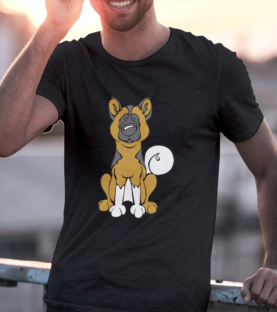 Akita Dog Black And White Cartoon T-Shirt