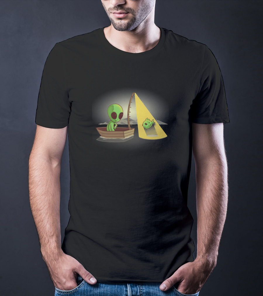 Alien Fishing UFO Light Beam Catch Boat T-Shirt