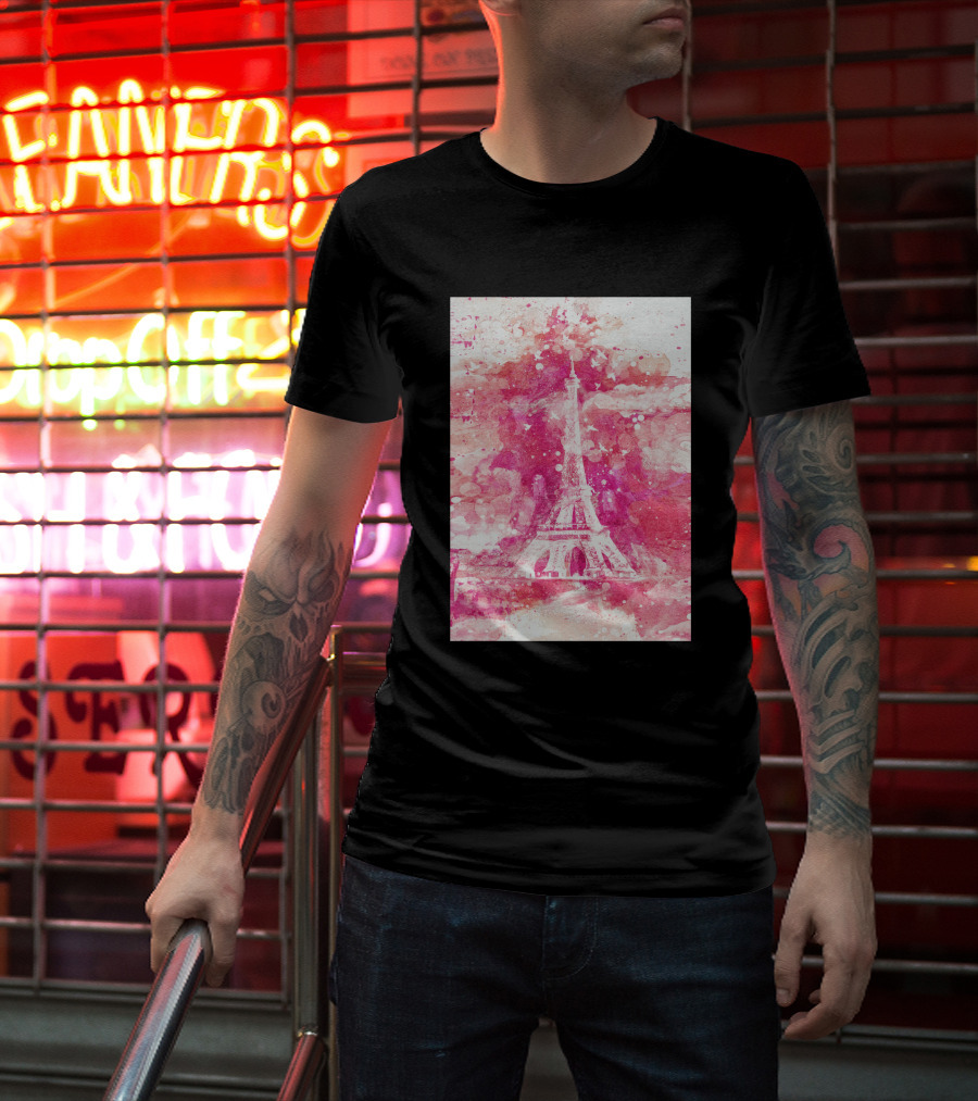 Artistic Xliv Eiffel Tower Paris 119278 Pink Splatter T-Shirt