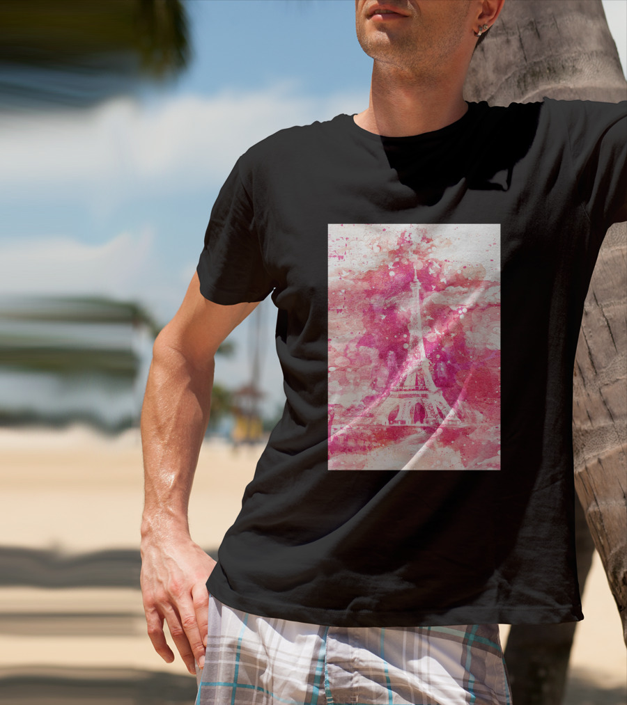 Artistic Xliv Eiffel Tower Paris 119278 Pink Splatter T-Shirt