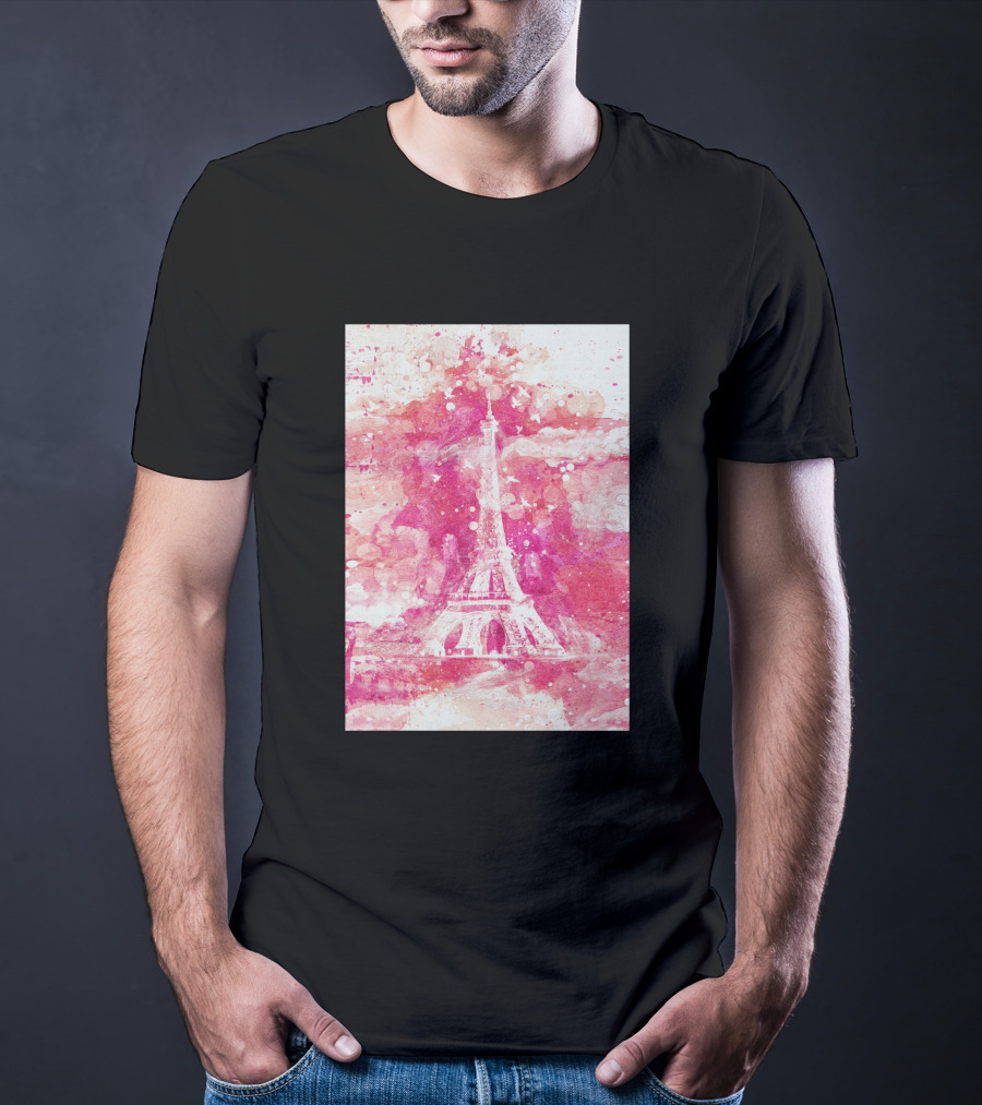 Artistic Xliv Eiffel Tower Paris 119278 Pink Splatter T-Shirt